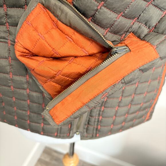 Oleg Cassini Reversible Quilted Silk Jacket Olive Green Burnt Orange Medium - Picture 8 of 16